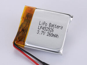 ซื้อ 3.7V LP452526 260MAH แบตเตอรี่พอลิเมอร์ลิตีโออนยาวนาน ความหนาแน่นของพลังงาน 150-200 Wh/kg อุณหภูมิการชาร์จ -20°C ถึง 60°C การผลิตออนไลน์
