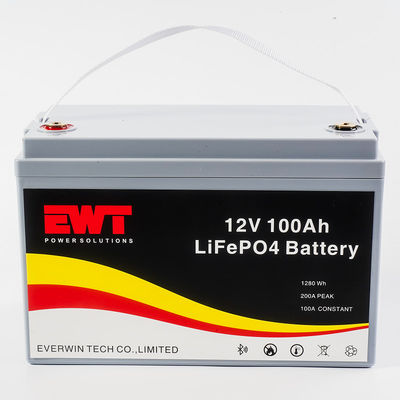 แบตเตอรี่ลิธีอุตสาหกรรม EWT ขนาด 12V 100Ah สามารถชาร์จได้ สําหรับสกูเตอร์ แคมป์กอล์ฟ ความจุสูง