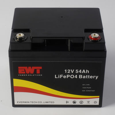วงจรลึก ระยะเวลาใช้งานยาว 12V 54AH LFP LiFePo4 แบตเตอรี่สําหรับระบบแสงอาทิตย์