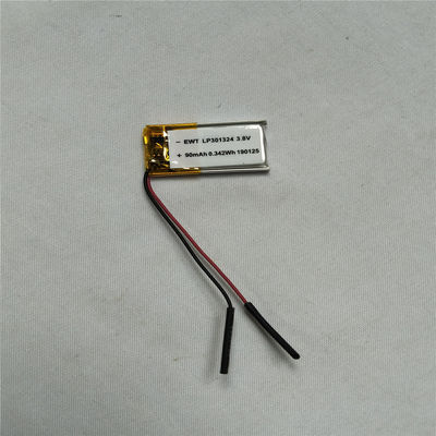 LP301324 3.8V 90mAh แบตเตอรี่พอลิเมอร์ลิตียม Oem Odm รองรับเกรด A