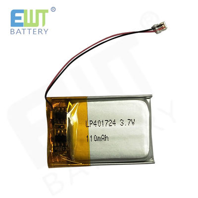 แบตเตอรี่โพลีเมอร์ไอออนลิตยูมเงิน LP401724 3.7V 110mAh สําหรับการทํางานที่น่าเชื่อถือและดีเยี่ยม