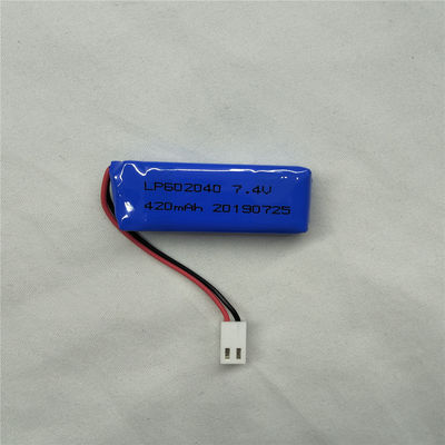 LP602040 7.4V 420mAh แบตเตอรี่พอลิเมอร์ลิตียม พร้อมคุณสมบัติความปลอดภัย ป้องกันการปล่อยไฟ -20°C ถึง 45°C