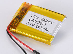LP362227 3.7V 240mAh แบตเตอรี่พอลิเมอร์ลิตียม ความหนาแน่นพลังงานสูง 150-200 Wh / kg และกระแสการชาร์จสูงสุด 0.35A