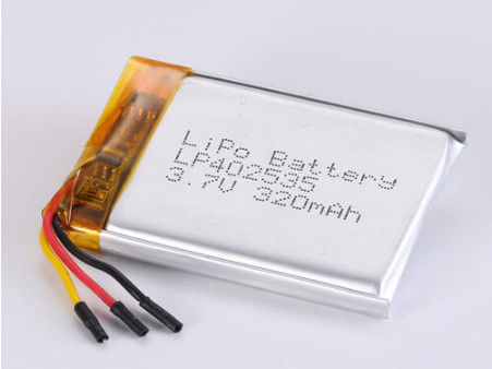 LP402535 3.7V 320MAH แบตเตอรี่ลิตยอน ใช้เวลาชาร์จ 2 ชั่วโมง และฟอยล์เงินและ PVC ใส
