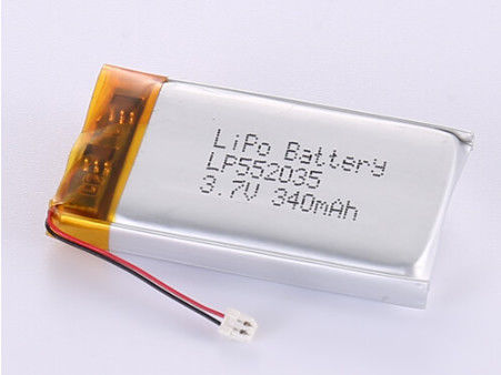 แบตเตอรี่ Li-Polymer อุณหภูมิต่ํา LP552035 3.7V 340MAH พร้อมแผ่นเงินและ PVC หน้าใส การรับประกัน 12 เดือน 1 ปี