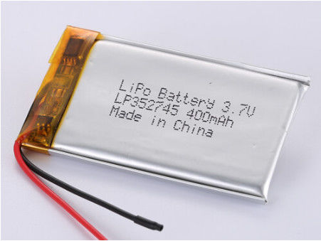 UN38.3 รับรอง LP352745 3.7V 400MAH แบตเตอรี่พอลิเมอร์ลิตียมสําหรับการชาร์จเร็ว 2 ชั่วโมงและการชาร์จยาว 4-6 ชั่วโมง