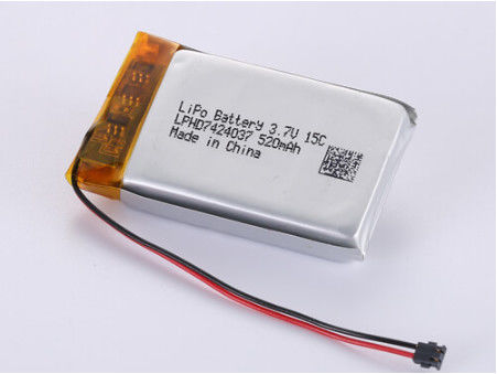 แบตเตอรี่พอลิเมอร์ลิธีมเงิน LPHD7424037 3.7V 520MAH พร้อมป้องกัน PCB