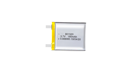 801520 3.7V 180MAH แบตเตอรี่พอลิเมอร์ลิธีਅਮที่มีความหนาแน่นพลังงานสูง และรอบการชาร์จ 300 ครั้ง
